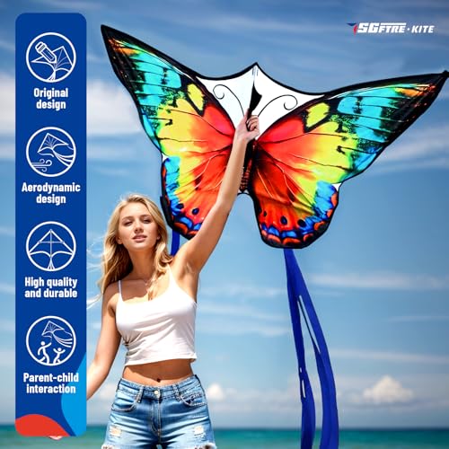 SGftre Butterfly Kites for Kids and AdultsExtremely Easy to Fly for BeginnersSingle Line String with Tail for Beach Flying Kites for Outdoor Trip Park Family GameFlower Splendour Butterfly - Image 5