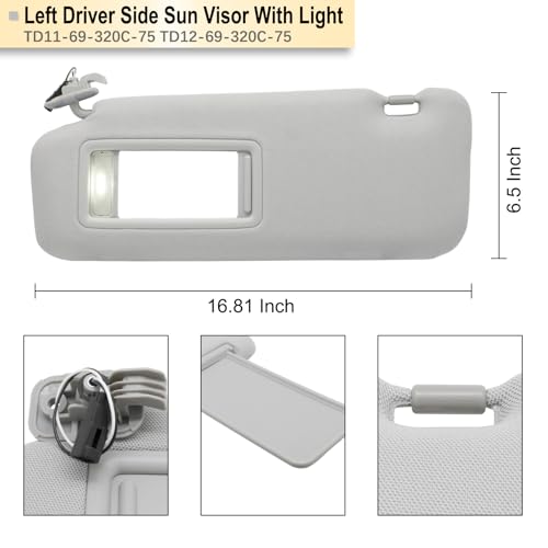 NHILES Left Driver Sun Visor Compatible with Mazda CX-9 2010-2015 Sun Visor Replacement Number TD11-69-320C-75 TD12-69-320C-75 Color:Gray - Image 4