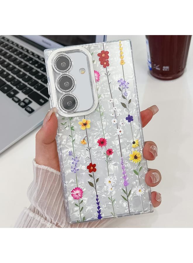 S-TOP Case For Samsung Galaxy S25 5G Electroplating Flower Texture TPU Phone Case