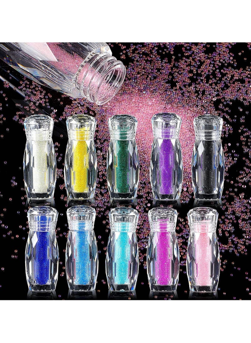 KASTWAVE 10 زجاجات من حبات الكافيار للأظافر، بلورات بيكسي ميكرو نيل، حبات زجاجية ملونة من الكافيار الميكرو، زينة أظافر ثلاثية الأبعاد متعددة الألوان، بلورات بيكسي ميكرو نيل للأظافر، DIY - Image 1