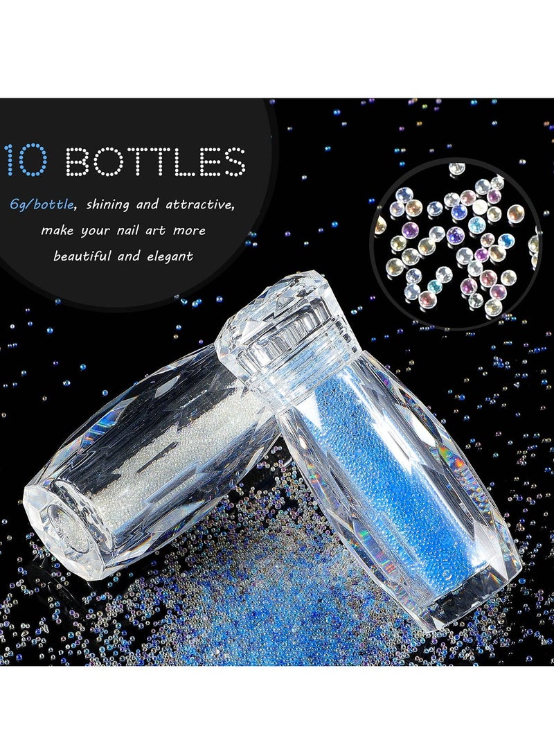 KASTWAVE 10 زجاجات من حبات الكافيار للأظافر، بلورات بيكسي ميكرو نيل، حبات زجاجية ملونة من الكافيار الميكرو، زينة أظافر ثلاثية الأبعاد متعددة الألوان، بلورات بيكسي ميكرو نيل للأظافر، DIY - Image 2