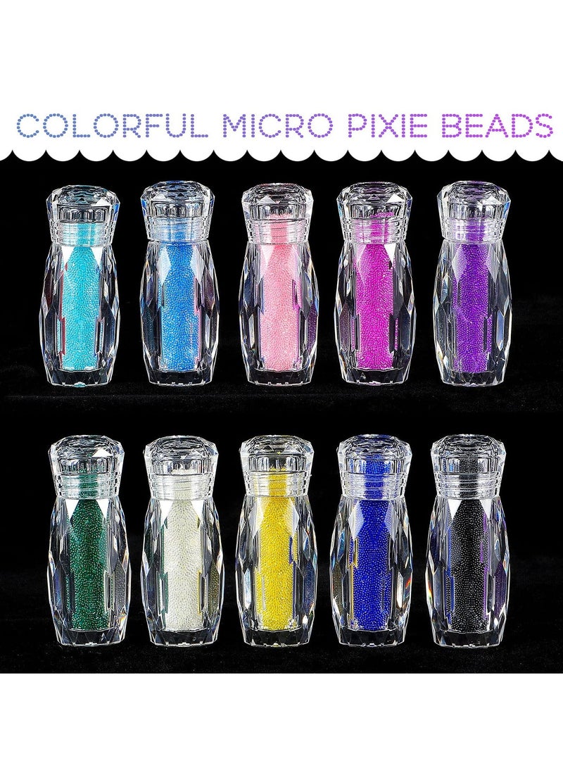 KASTWAVE 10 زجاجات من حبات الكافيار للأظافر، بلورات بيكسي ميكرو نيل، حبات زجاجية ملونة من الكافيار الميكرو، زينة أظافر ثلاثية الأبعاد متعددة الألوان، بلورات بيكسي ميكرو نيل للأظافر، DIY - Image 3
