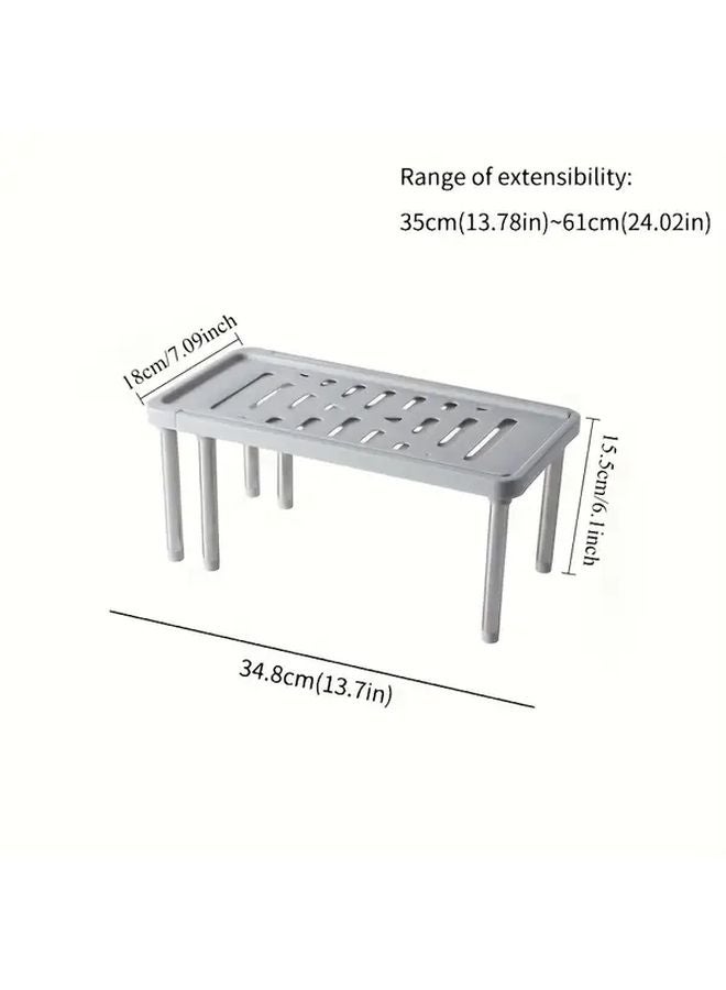 Grey Adjustable Metal Kitchen Storage Rack Expandable Two Tier Organizer - Image 4