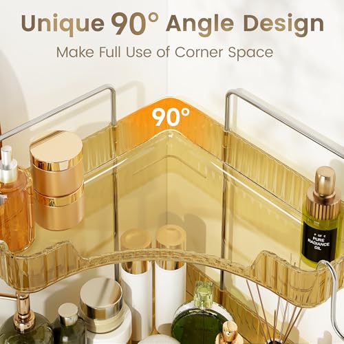 Kinkota Golden Corner Counter Organizer, 2 - Tier Bathroom & Kitchen Storage Tray with Hooks | PET Vanity Organizer for Skincare, Makeup & Jewelry - Image 3