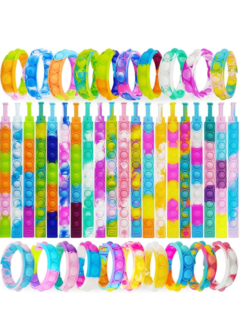 DURKU 30 Pcs Pop Bracelet Bubble Fidget Toys, Colorful Pop It Bracelets, Sensory Stress Relief, Silicone Sensory Fidget Toy Bracelets for Toddlers - Washable and Reusable - Image 1