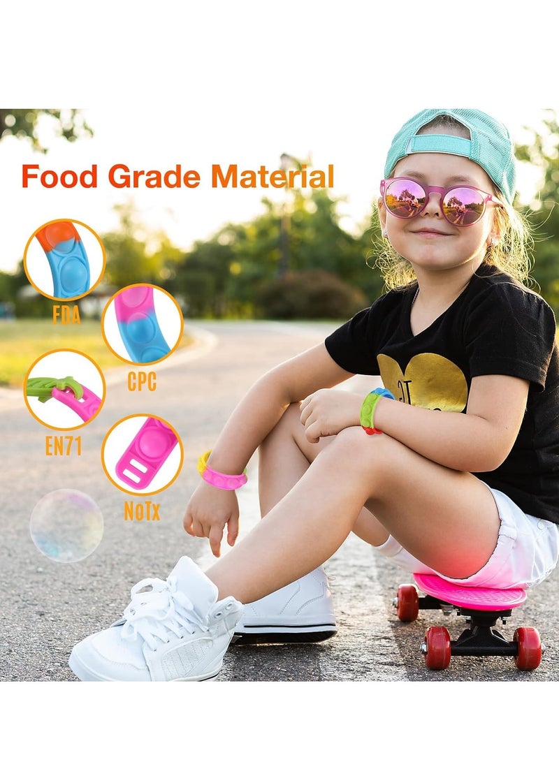DURKU 30 Pcs Pop Bracelet Bubble Fidget Toys, Colorful Pop It Bracelets, Sensory Stress Relief, Silicone Sensory Fidget Toy Bracelets for Toddlers - Washable and Reusable - Image 3