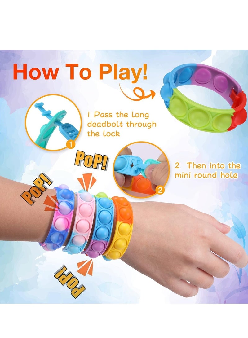 DURKU 30 Pcs Pop Bracelet Bubble Fidget Toys, Colorful Pop It Bracelets, Sensory Stress Relief, Silicone Sensory Fidget Toy Bracelets for Toddlers - Washable and Reusable - Image 4