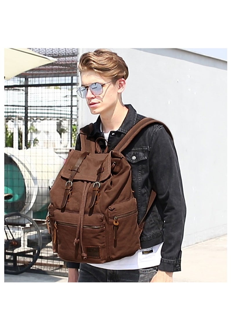 FANDARE Backpack Hiking Daypacks Computers Laptop Rucksack Satchel Bookbag Mountaineering Multi-Function Vintage Canvas Bag Women and Men - Image 4
