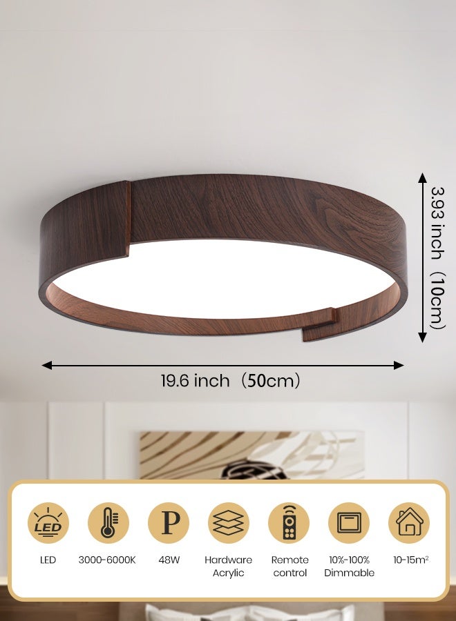 YATAI LIGHTING Modern Round LED Ceiling Light – Wood Finish, 48W, Remote Dimming, Modern Minimalist Ceiling Light for Bedroom & Living Room,50cm - Image 3