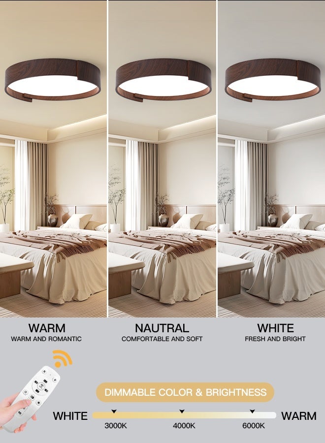 YATAI LIGHTING Modern Round LED Ceiling Light – Wood Finish, 48W, Remote Dimming, Modern Minimalist Ceiling Light for Bedroom & Living Room,50cm - Image 2
