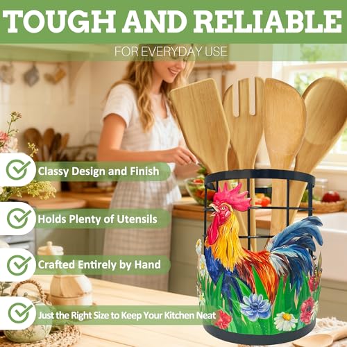 Taesun Rooster Utensil Holder, Rooster Kitchen Decor Utensil Organizer for Countertop, Farmhouse Metal Cooking Tools Kitchen Counter Decor Gifts Utensil Caddy - Image 4