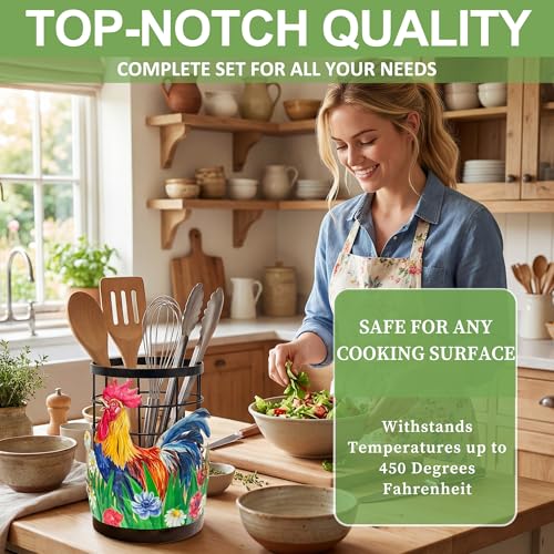 Taesun Rooster Utensil Holder, Rooster Kitchen Decor Utensil Organizer for Countertop, Farmhouse Metal Cooking Tools Kitchen Counter Decor Gifts Utensil Caddy - Image 3