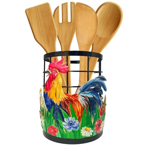 Taesun Rooster Utensil Holder, Rooster Kitchen Decor Utensil Organizer for Countertop, Farmhouse Metal Cooking Tools Kitchen Counter Decor Gifts Utensil Caddy - Image 1