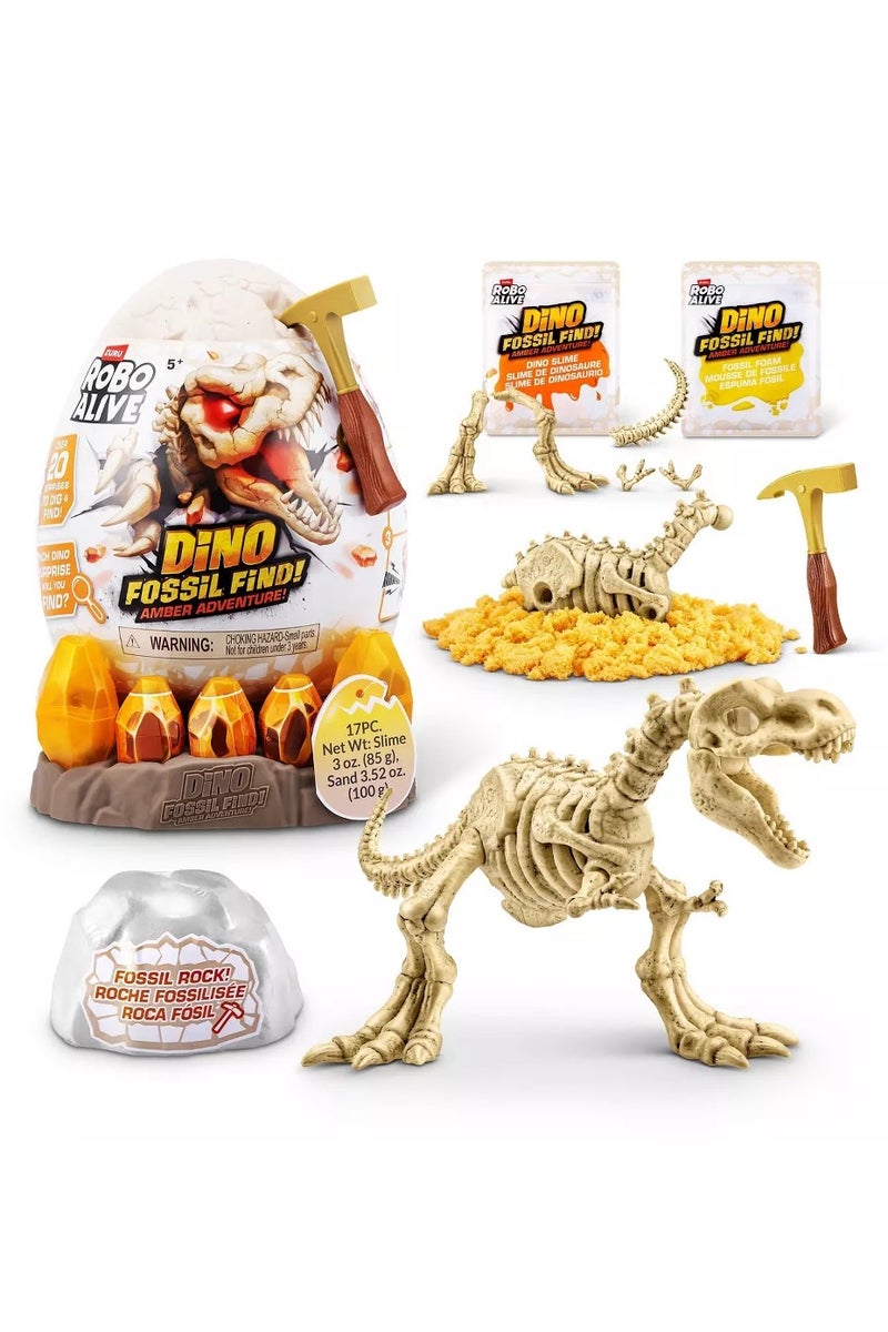 روبو ألايف مغامرة البحث عن حفريات العنبر من روبو ألايف من زورو - مجموعة حفر الديناصورات مع الوحل والرمل وأكثر من 20 مفاجأة - قم ببناء وجمع 4 ديناصورات متوهجة - لعبة STEM للأطفال للأولاد والبنات من سن 5 سنوات فما فوق - Image 1