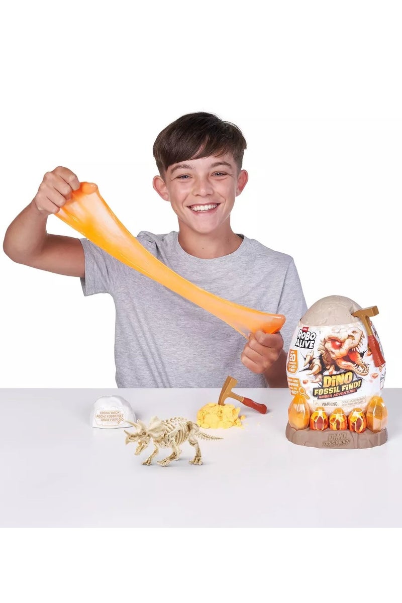 روبو ألايف مغامرة البحث عن حفريات العنبر من روبو ألايف من زورو - مجموعة حفر الديناصورات مع الوحل والرمل وأكثر من 20 مفاجأة - قم ببناء وجمع 4 ديناصورات متوهجة - لعبة STEM للأطفال للأولاد والبنات من سن 5 سنوات فما فوق - Image 3