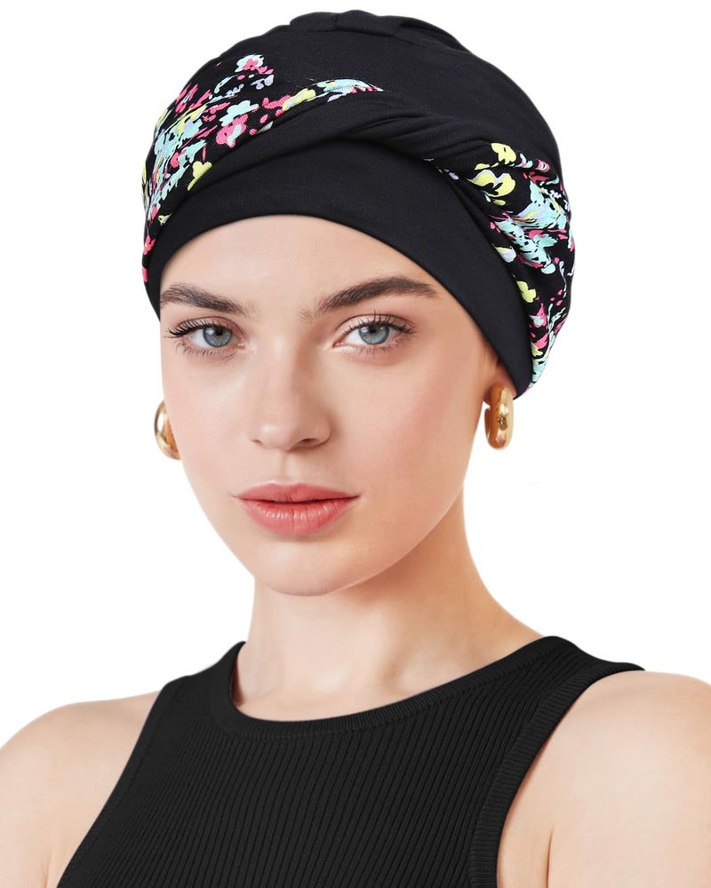 Awefeel Sleep Caps for Chemo Patients Floret Black - Image 1