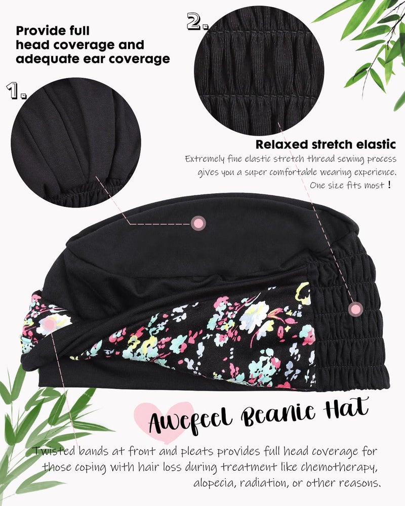 Awefeel Sleep Caps for Chemo Patients Floret Black - Image 3