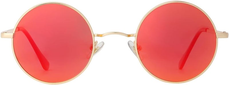 نظارات GLEYEMOR John Lennon المستقطبة الصغيرة المستديرة للرجال والنساء، نظارات هيبي دائرية باللونين الأحمر والأصفر - Image 2