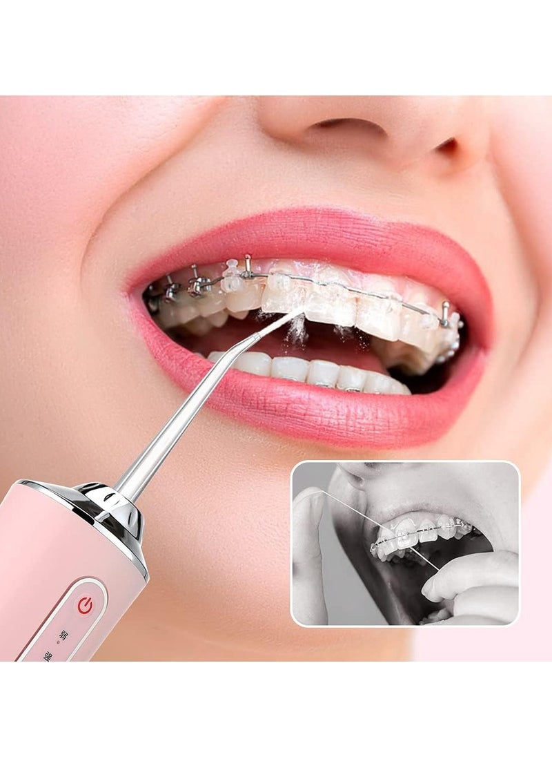 Water Flosser Tooth Brush, Cordless 230mL Professional Oral Irrigator, 360° Nozzle Rotation, Hidden Charging Port, 4 Modes 4 Jet Tips, IPX7 Waterproof, Easy-to-Clean (Pink)