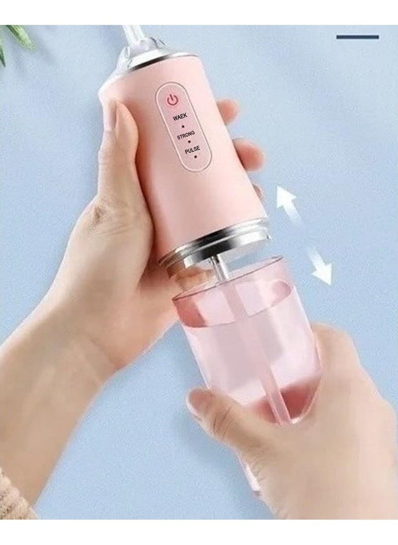 Water Flosser Tooth Brush, Cordless 230mL Professional Oral Irrigator, 360° Nozzle Rotation, Hidden Charging Port, 4 Modes 4 Jet Tips, IPX7 Waterproof, Easy-to-Clean (Pink)