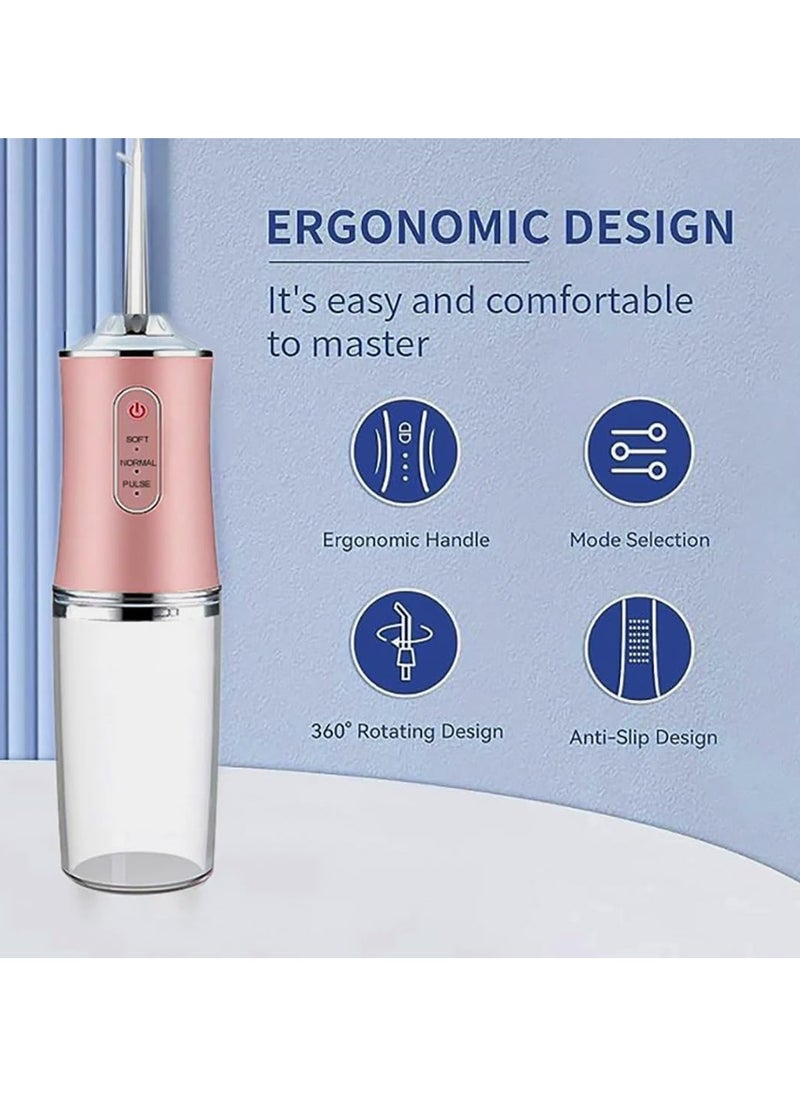 Denx Water Flosser Tooth Brush, Cordless 230mL Professional Oral Irrigator, 360° Nozzle Rotation, Hidden Charging Port, 4 Modes 4 Jet Tips, IPX7 Waterproof, Easy-to-Clean (Pink)  - Image 5
