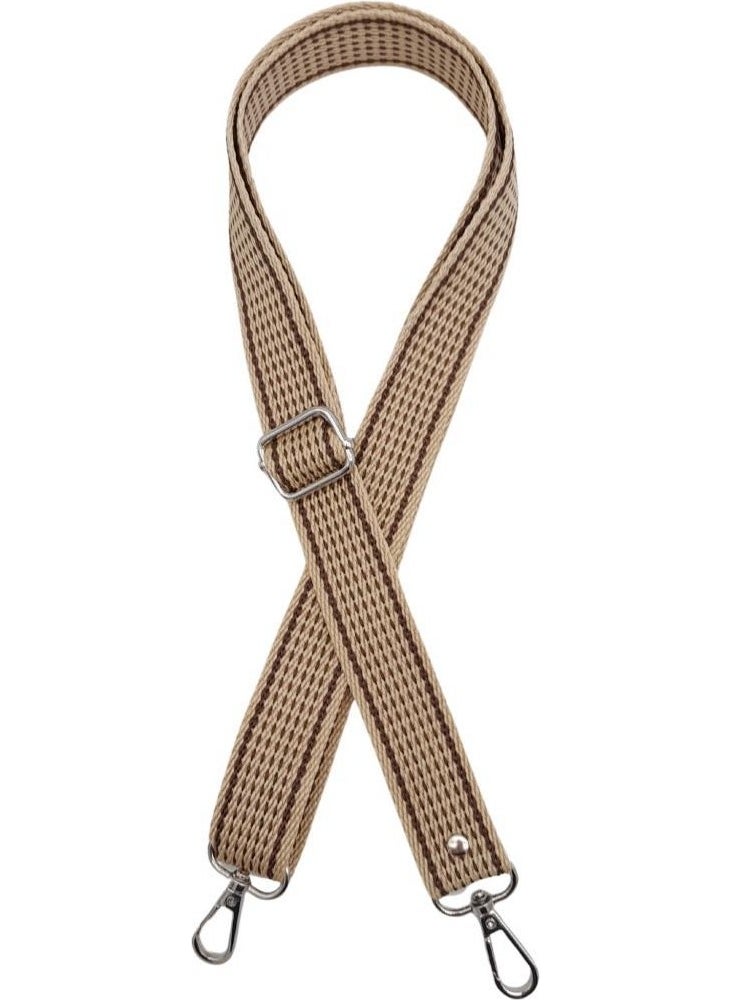 Angel Çanta Aksesuar Angel Bag Accessory 120X3 cm Polyester Column Bag Handle Beige Color Coffee Striped Silver Metal  - Image 1