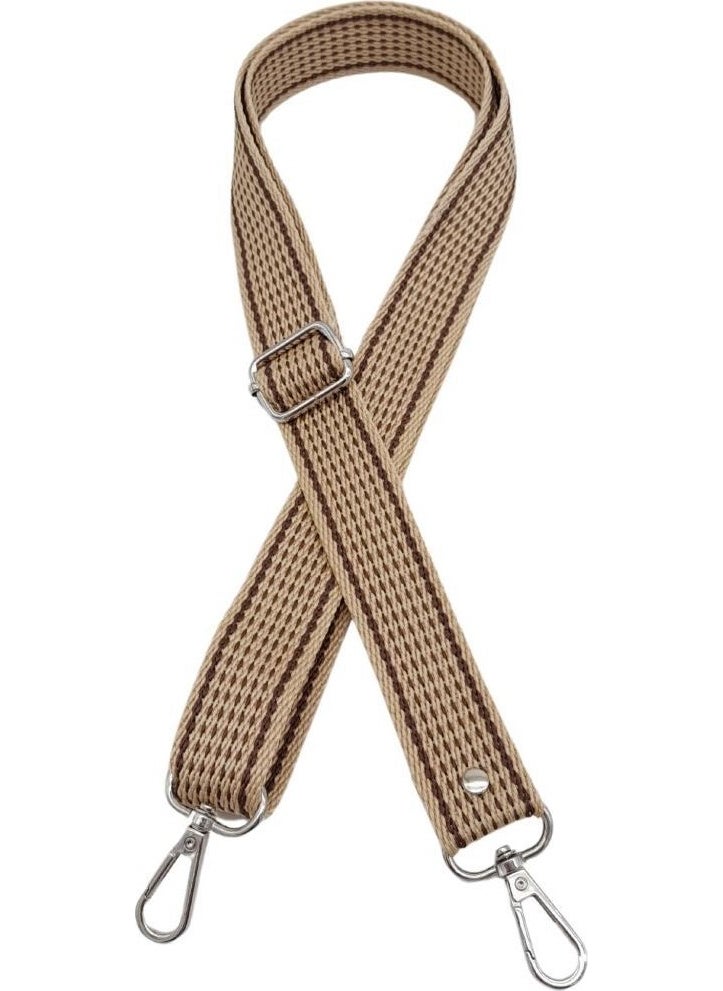 Angel Çanta Aksesuar Angel Bag Accessory 120X3 cm Polyester Column Bag Handle Beige Color Coffee Striped Silver Metal  - Image 2