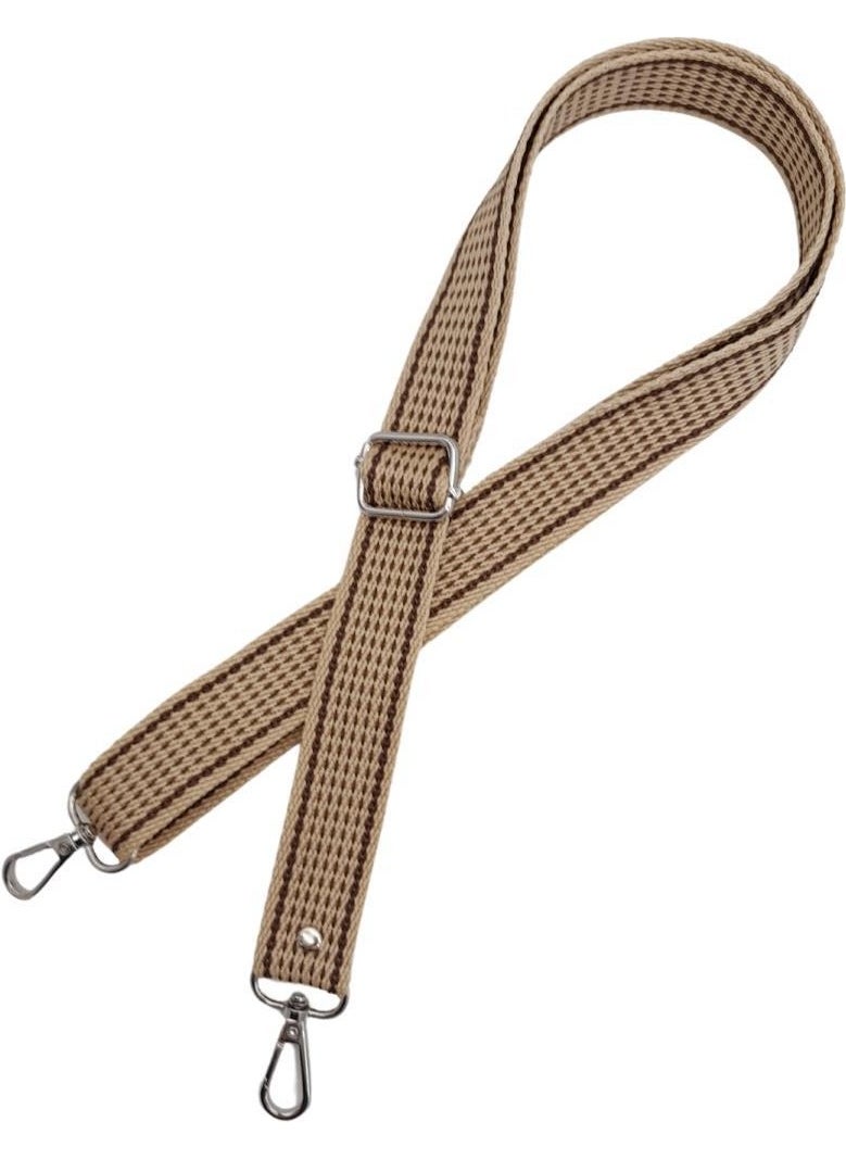 Angel Çanta Aksesuar Angel Bag Accessory 120X3 cm Polyester Column Bag Handle Beige Color Coffee Striped Silver Metal  - Image 3