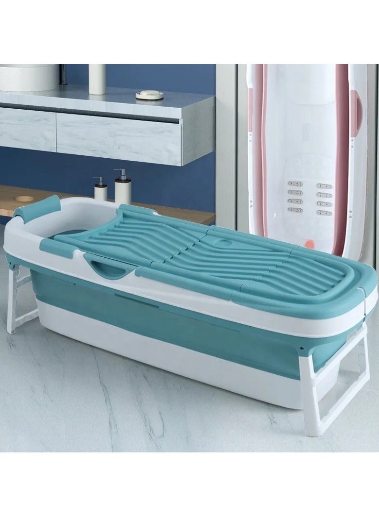 Adult Foldable Bathtub with Spacious Cushion and Space Saving Features in Blue - Image 1