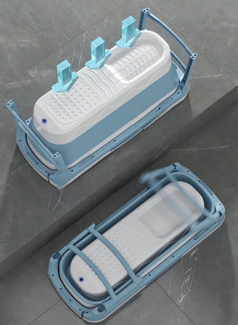 Adult Foldable Bathtub with Spacious Cushion and Space Saving Features in Blue - Image 3