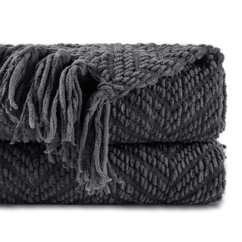BATTILO Home Dark Grey Throw Blanket for Couch Knit Charcoal Throw Blanket Versatile for Chair 50 x 60 Inch  Super Soft Warm Grey Blanket with Tassels for Bed Sofa and Living Room