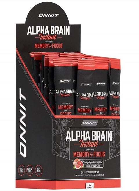 Alpha Brain Instant - Ruby Grapefruit Flavor - Nootropic Brain Booster Memory Supplement - Brain Support for Focus, Energy & Clarity - Alpha GPC Choline, Cats Claw, L-Theanine, Bacopa - 30ct