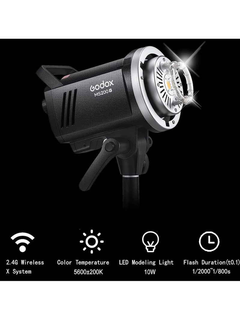 Godox MS200V Studio Flash Light Upgraded 200Ws Strobe Light, GN53, 2.4G Wireless X System, 0.1-1.8S Recycle Time, 5600±200K with 10W LED Modeling Lamp Bowens Mount - Image 3