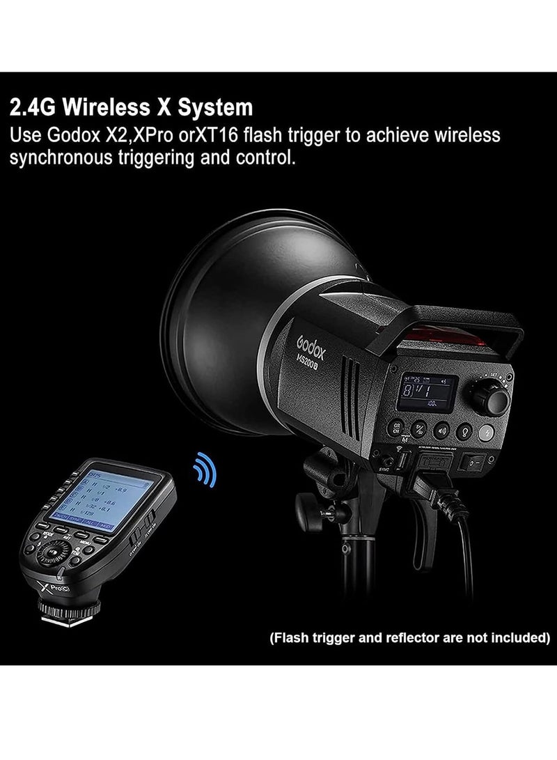 Godox MS200V Studio Flash Light Upgraded 200Ws Strobe Light, GN53, 2.4G Wireless X System, 0.1-1.8S Recycle Time, 5600±200K with 10W LED Modeling Lamp Bowens Mount - Image 5