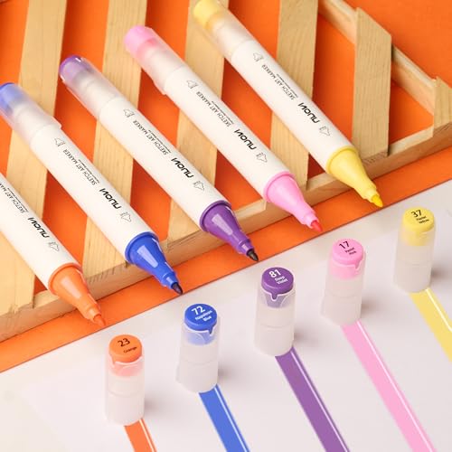 NUOVI Art Markers 48 Shades | Super Blendable Alcohol Based Ink, Smudge Free Colors | Dual Tip Fine & Chisel Tip Markers for Drawing, Colouring & Sketching - Image 5
