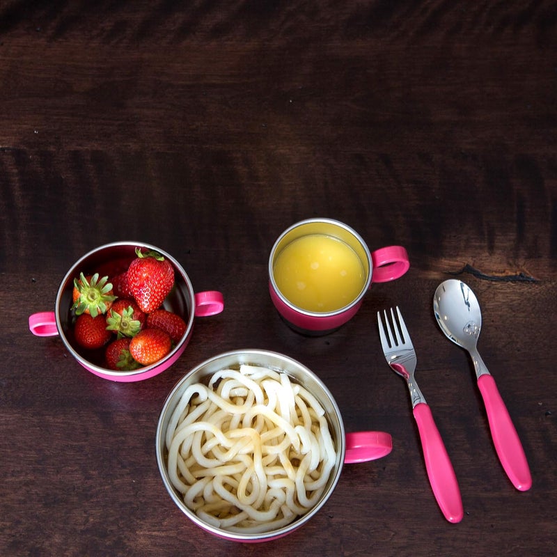 Innobaby Din Din Smart EZ Grip Spoon and Fork with Carrying Case Utensil Set for Kids and Toddlers BPA Free Pink - Image 4