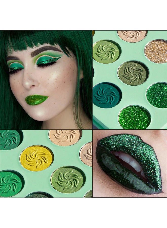 Afflano Green Eyeshadow Palette, Green Glitter Eyeshadow Highly Pigmented, Forest Emerald Green Christmas Makeup Palettes, Yellow Lime Grass Grinch Green Makeup Eye Shadow Pallet 15 Color - Image 2