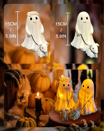 RWSEFK Display Statue Nightlight Ghost Walking Dog, Warm Lighted Indoor Figurine Lamps, Halloween Decors Spooky Dog Light, Cute Decorations for Party, Home, Bedroom, Shelf, Table Centerpiece (Girl) - Image 2