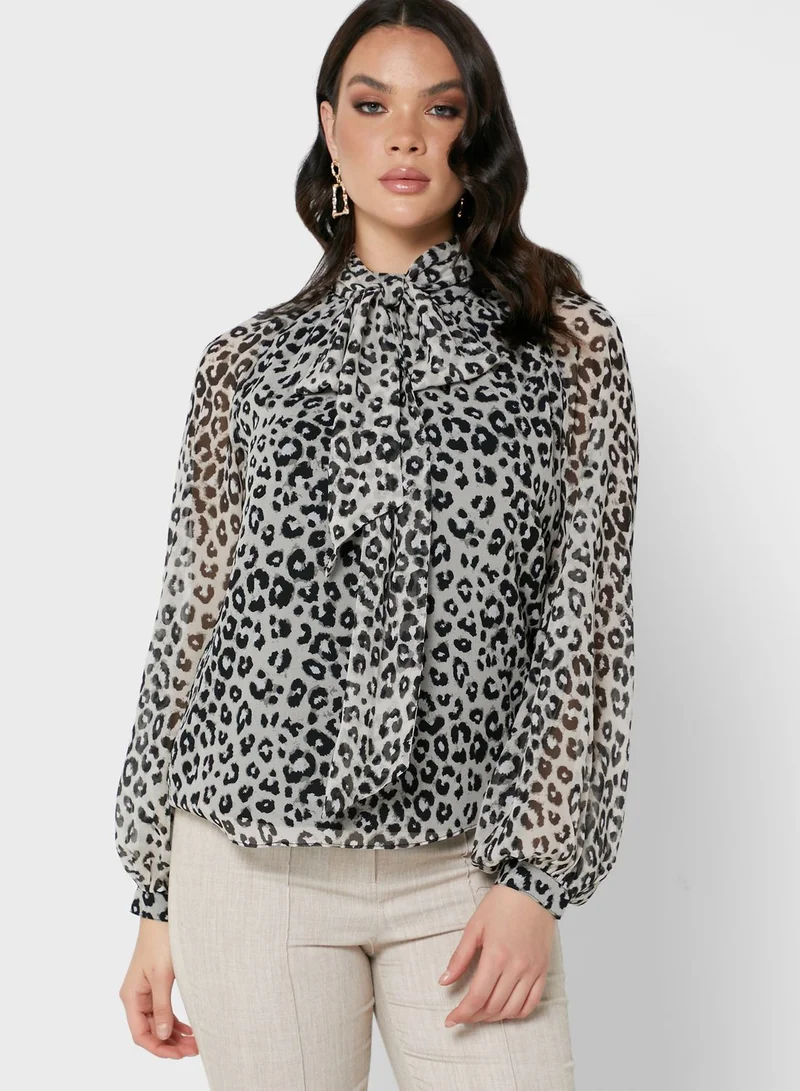 Bardot Balloon Sleeve Printed Top