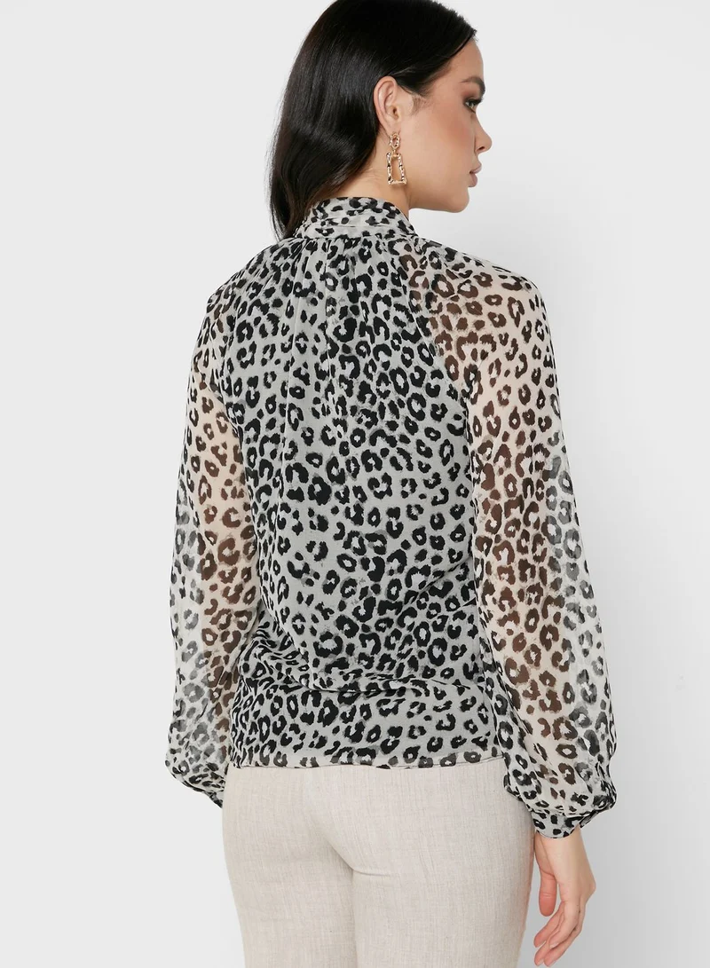 Bardot Balloon Sleeve Printed Top