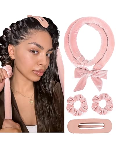 Yanibest Heatless Hair Curler, No Heat Hair Curlers to Sleep in, Super Soft Ribbon Wrap for Long Hair, Overnight Heatless Curling Set with Scrunchies and Clip, for All Hair types(Pink) - Image 1