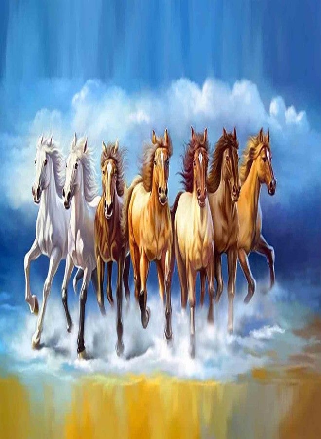 wallstop™ Vastu Seven lucky Running Horses Sunrise Art Print for wall (paper,multicolor,7 horse) ll wr662 - Image 1