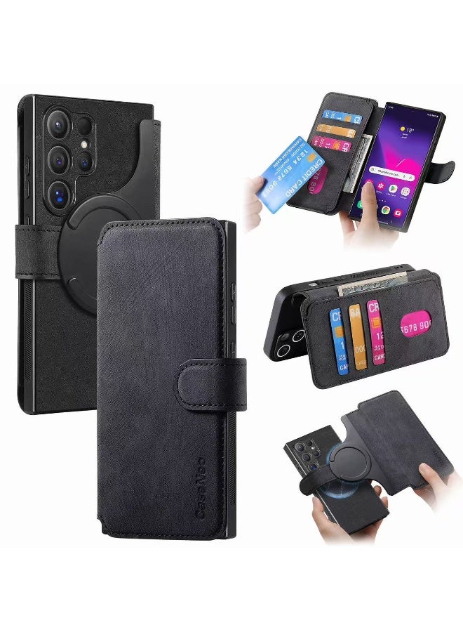 for Samsung Galaxy S26 Ultra 2-in-1 Detachable Card Wallet Protective Case Durable Leather Wallet Magnetic Card Holder 4 Card Slots Stand  Anti-theft Black - Image 1