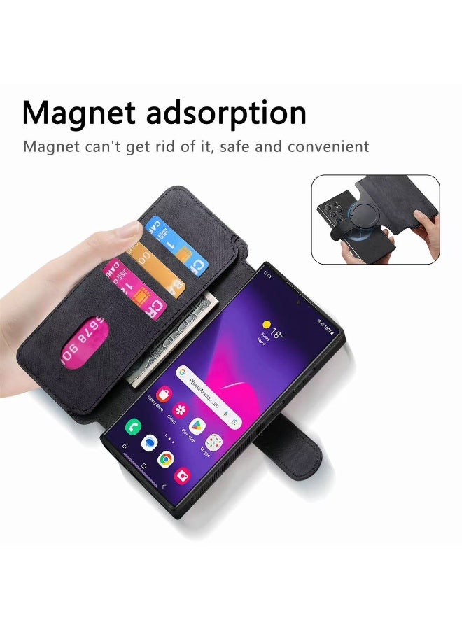 for Samsung Galaxy S26 Ultra 2-in-1 Detachable Card Wallet Protective Case Durable Leather Wallet Magnetic Card Holder 4 Card Slots Stand  Anti-theft Black - Image 4
