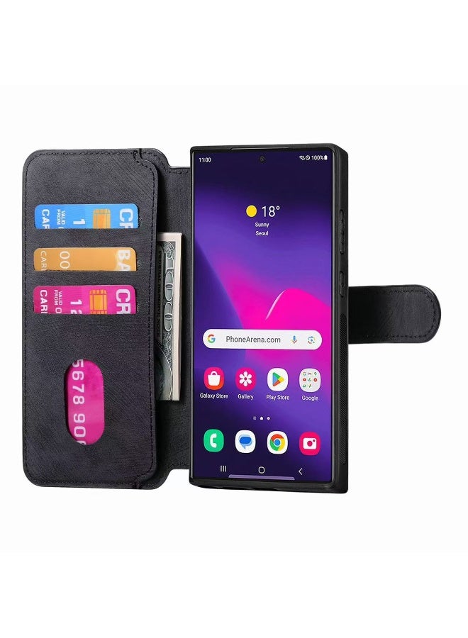 for Samsung Galaxy S26 Ultra 2-in-1 Detachable Card Wallet Protective Case Durable Leather Wallet Magnetic Card Holder 4 Card Slots Stand  Anti-theft Black - Image 3