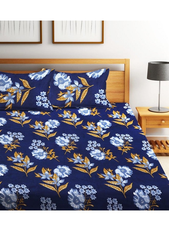 Fashion String 144TC Floral Lush Dark Blue Double Bedsheet with 2 Pillow Covers - Image 2