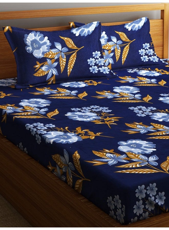 Fashion String 144TC Floral Lush Dark Blue Double Bedsheet with 2 Pillow Covers - Image 3