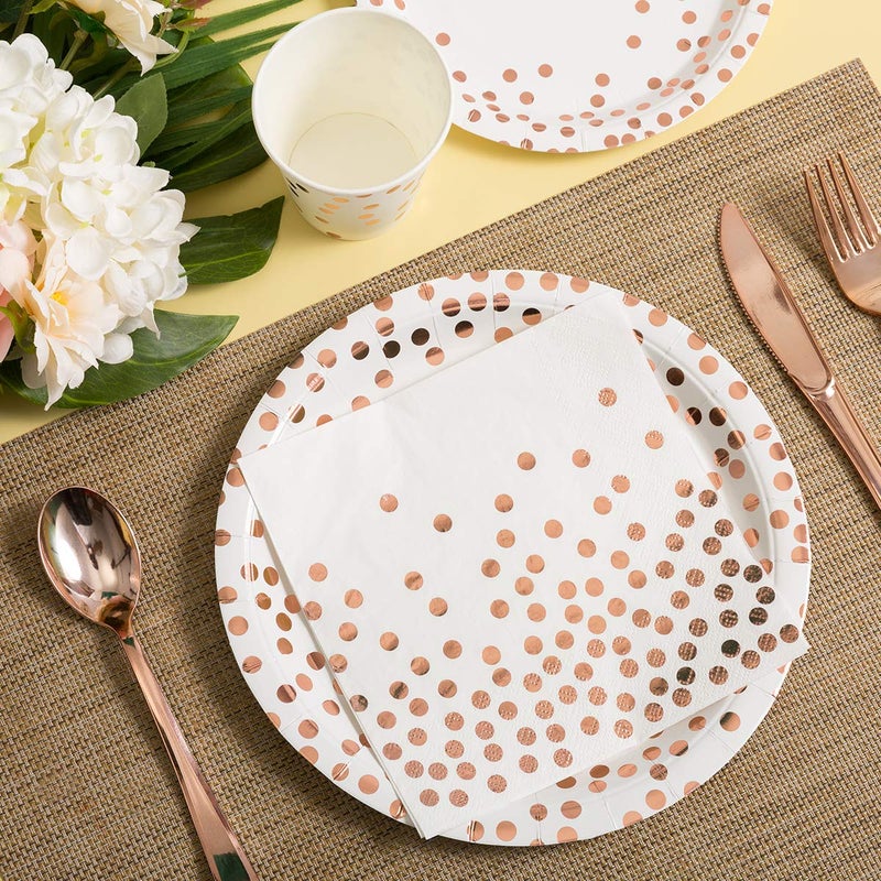HOMIX 175 Pieces Rose Gold Party Supplies - Rose Gold Dot on White Paper Plates and Napkins Cups Silverware Serves 25 Sets for Wedding Bridal Shower Engagement Birthday Parties - Image 2