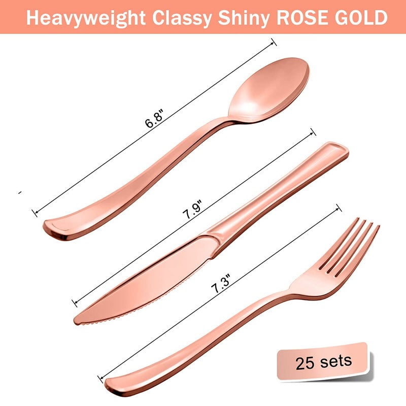 HOMIX 175 Pieces Rose Gold Party Supplies - Rose Gold Dot on White Paper Plates and Napkins Cups Silverware Serves 25 Sets for Wedding Bridal Shower Engagement Birthday Parties - Image 4