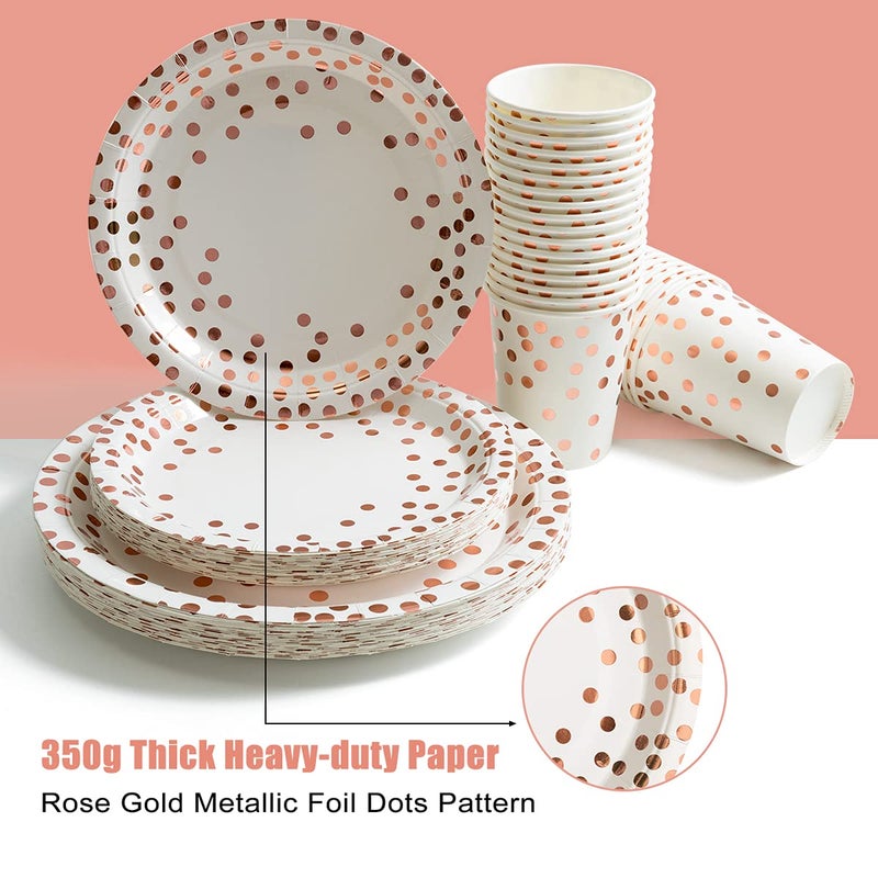 HOMIX 175 Pieces Rose Gold Party Supplies - Rose Gold Dot on White Paper Plates and Napkins Cups Silverware Serves 25 Sets for Wedding Bridal Shower Engagement Birthday Parties - Image 5